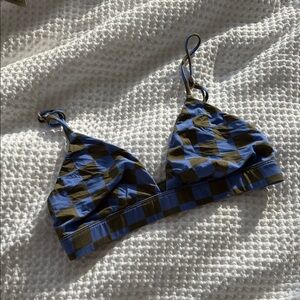 Acacia Swimwear Top (M) Blue Checkered